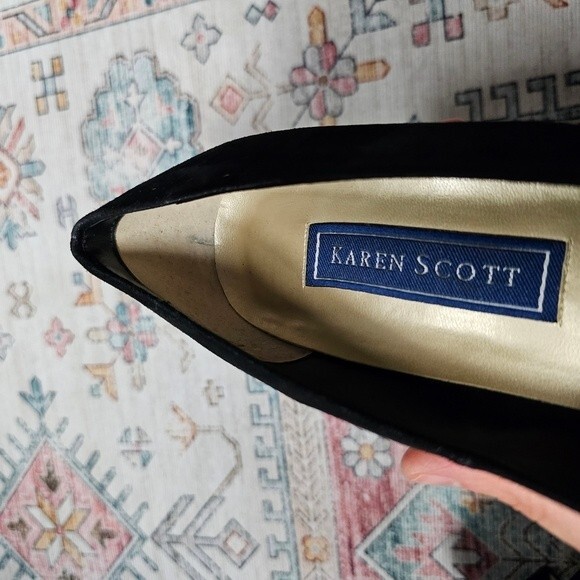 Black Witchcore Witch Gothic Heels Size 9 Suede Ribbon Crisscross Detail Pointed - Picture 7 of 13